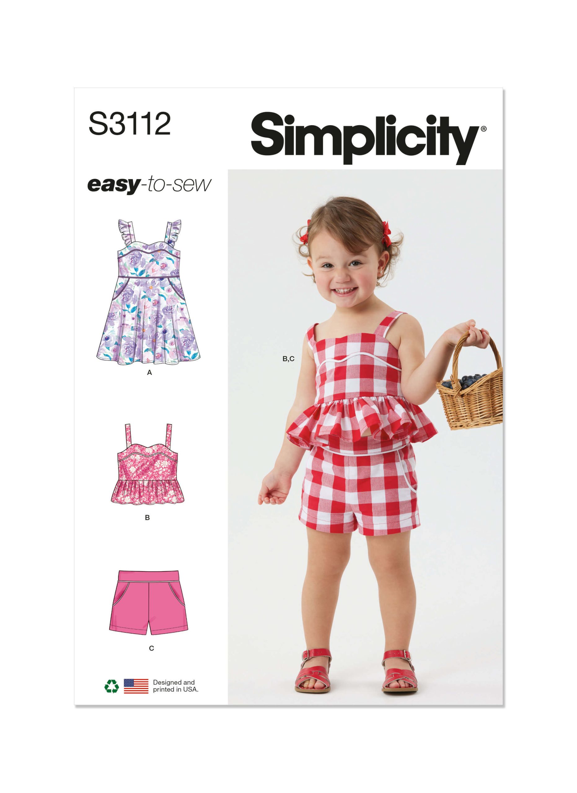 Simplicity Sewing Pattern S3112 Toddlers’ Dress, Top and Shorts