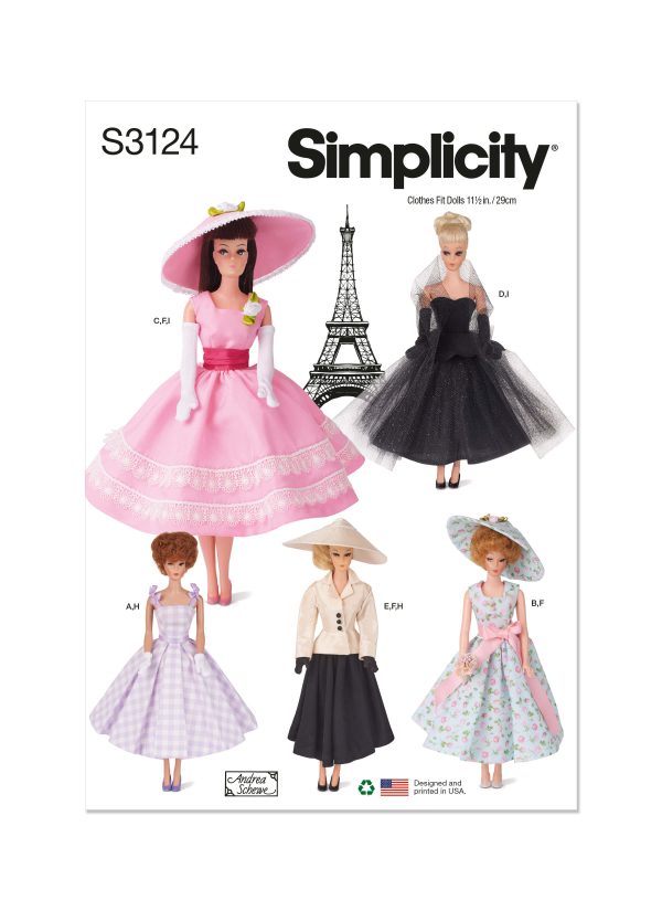 Simplicity Sewing Pattern S3124 11-1/2" Fashion Doll Clothes by Andrea Schewe