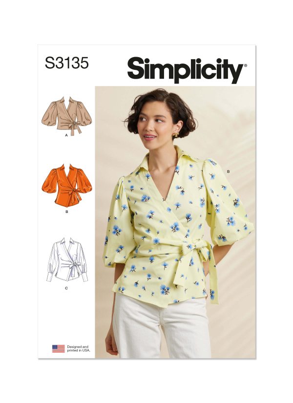 Simplicity Sewing Pattern S3135 Misses' Wrap Top with Sleeve Variations