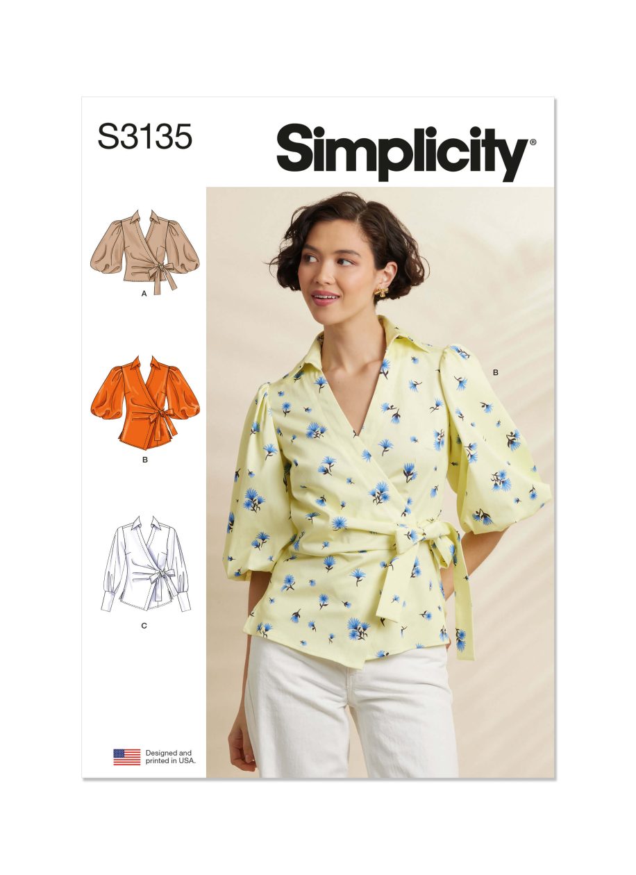 Simplicity Sewing Pattern S3135 Misses' Wrap Top with Sleeve Variations