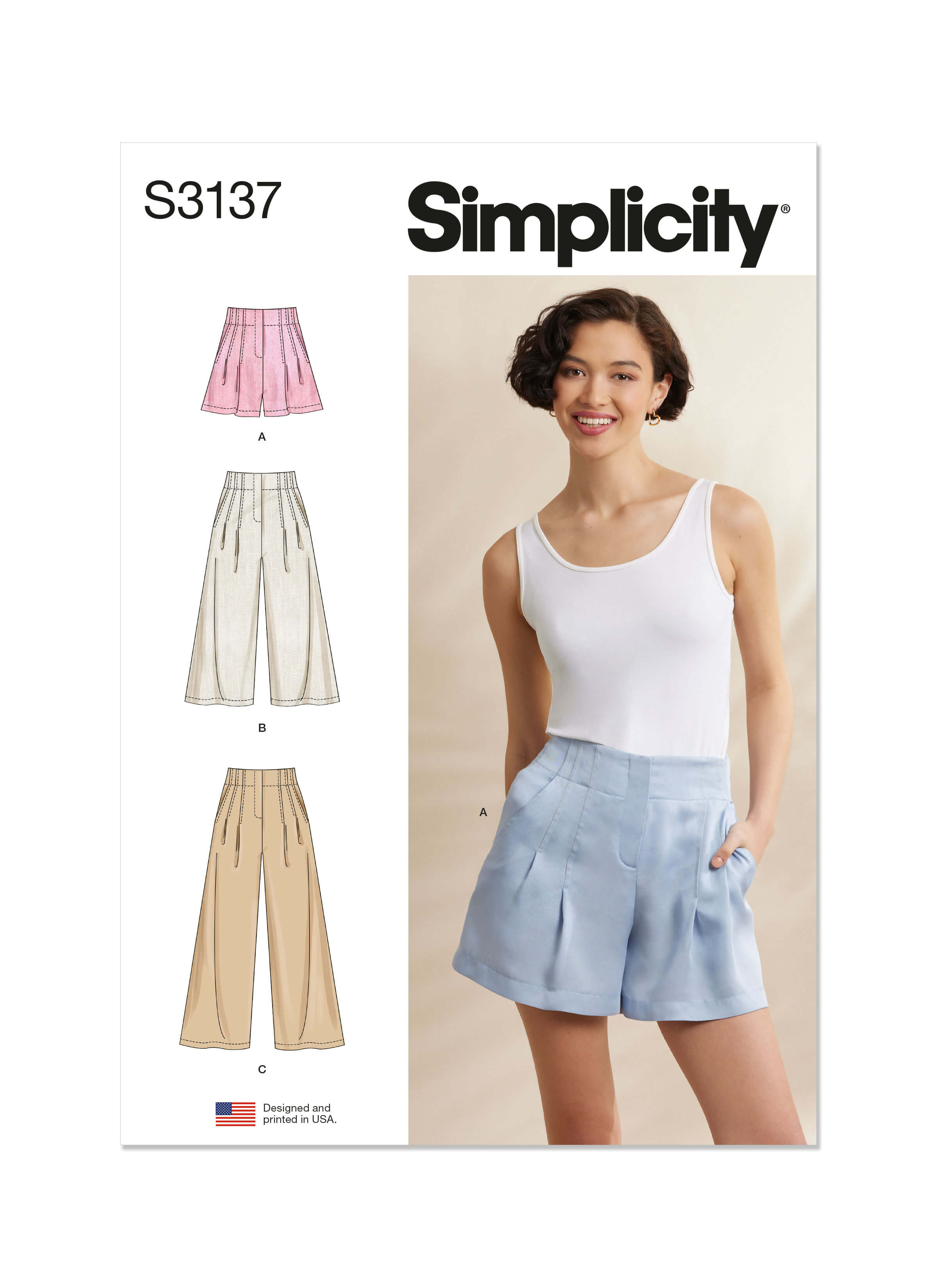 Simplicity Sewing Pattern S3137 Misses' Pleated Shorts and Pants in Two Lengths