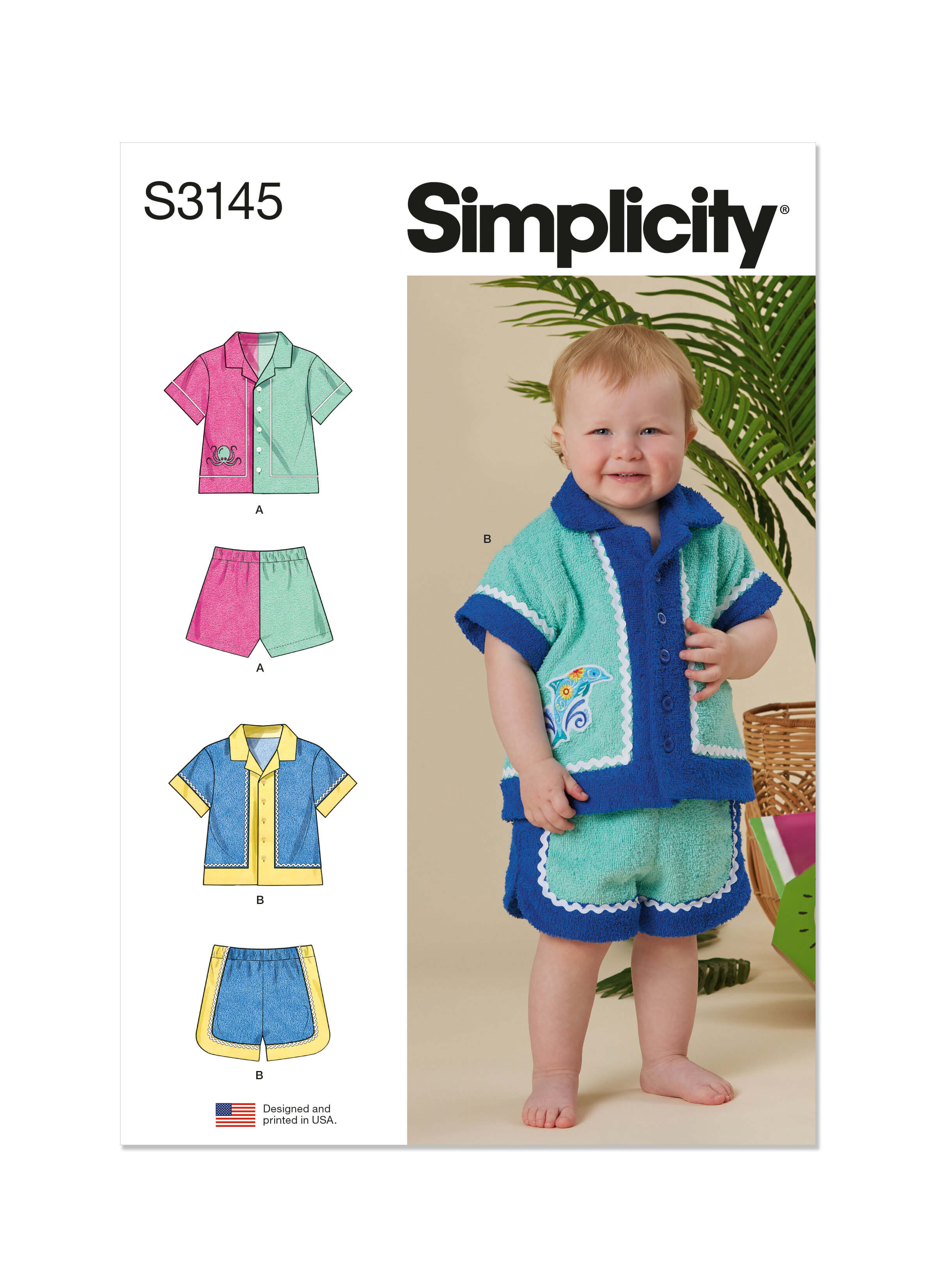 Simplicity Sewing Pattern S3145 Babies' Contrast Shirt and Shorts