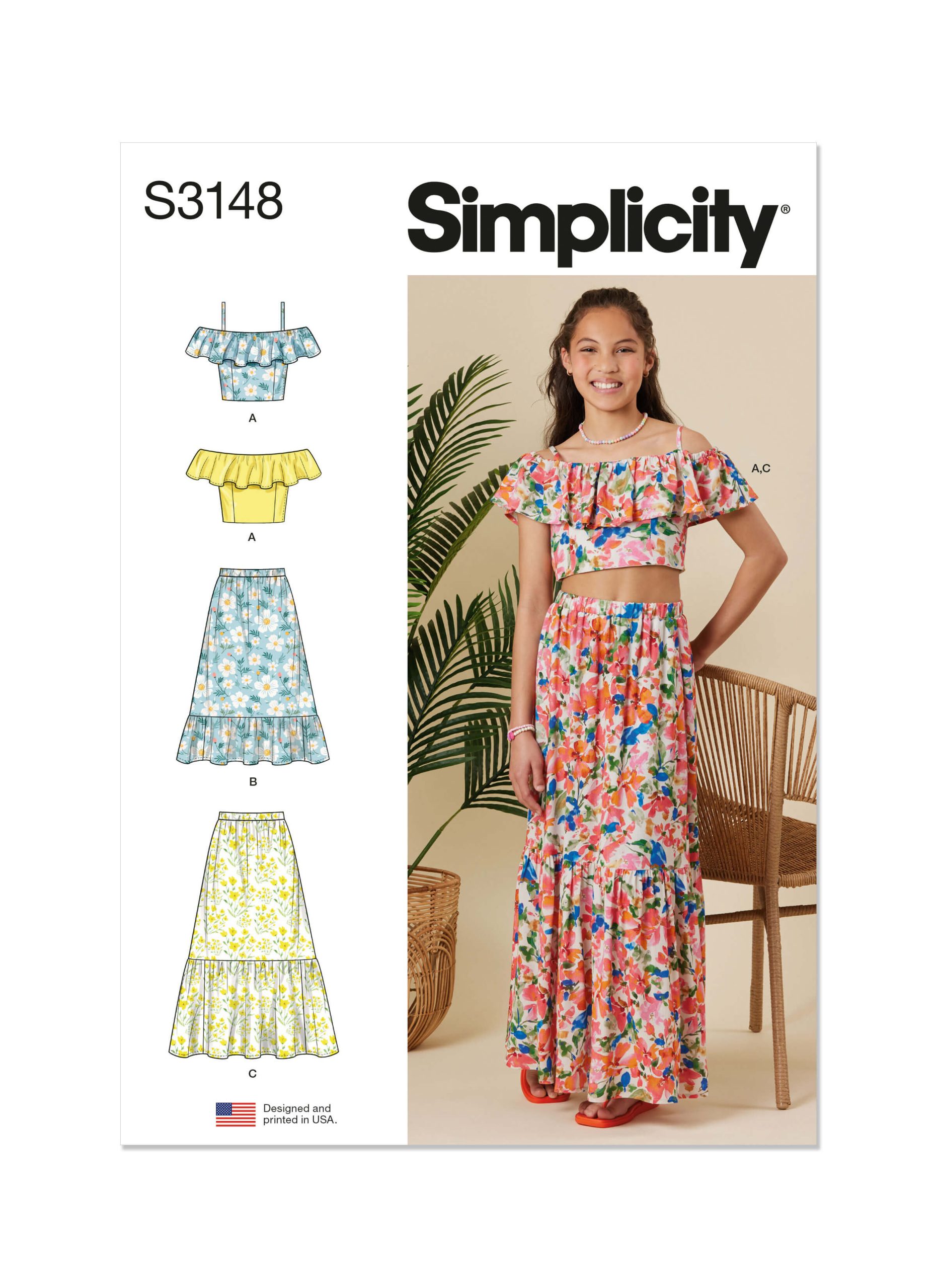 Simplicity Sewing Pattern S3148 Girls’ Ruffle Top and Skirt
