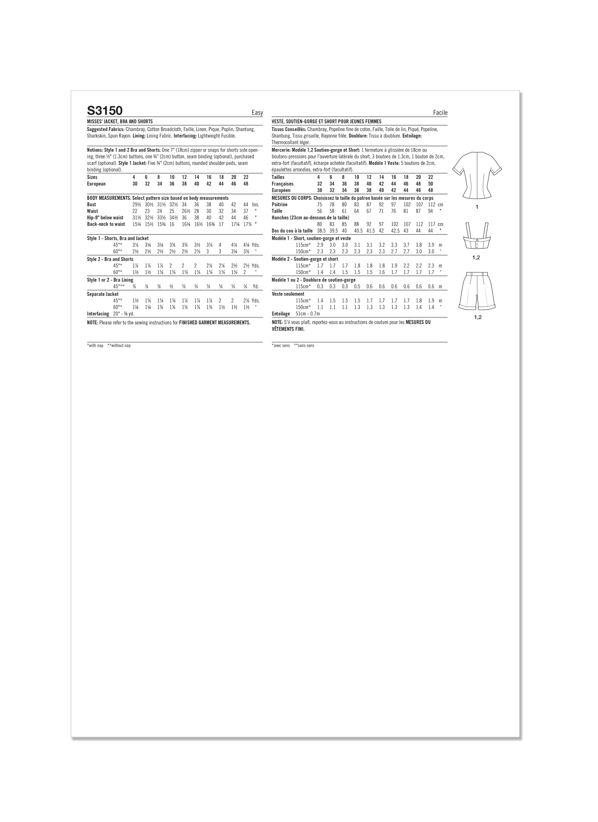 Simplicity Sewing Pattern S3150 Misses' Jacket, Bra and Shorts