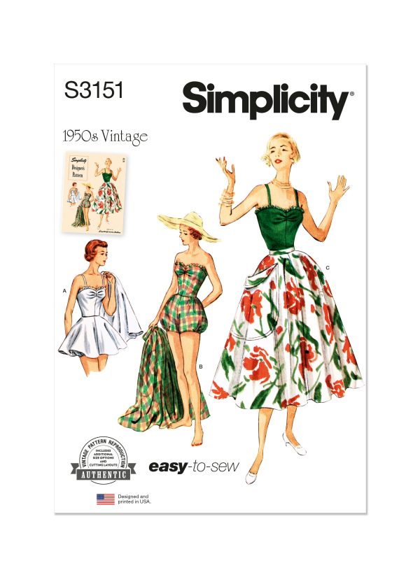 Simplicity Sewing Pattern S3151 Misses' One Piece Bathing Suit and Skirt