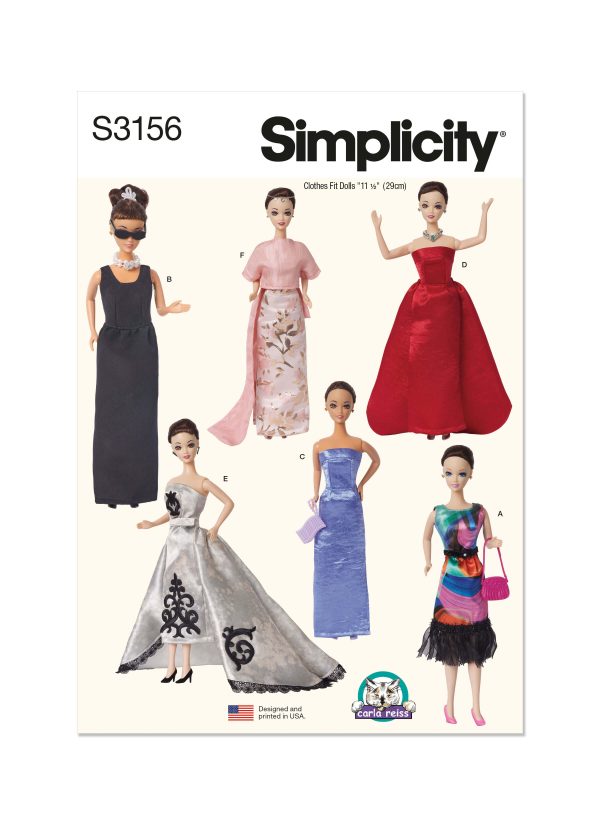Simplicity Sewing Pattern S3156 11 1/2" Fashion Doll Clothes by Carla Reiss