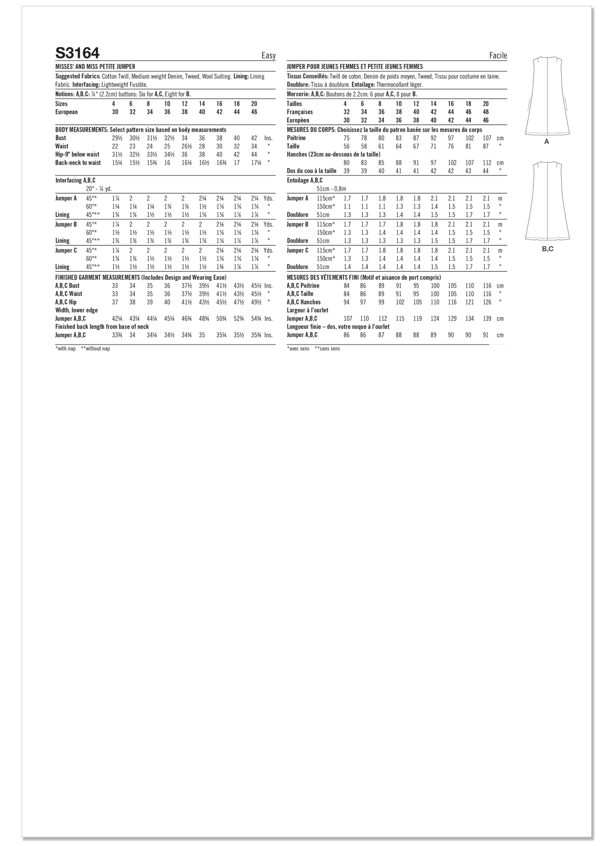 Simplicity Sewing Pattern S3164 Misses' and Miss Petite Jumper