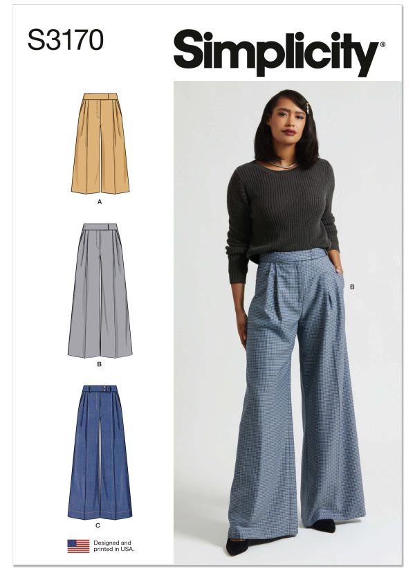 Simplicity Sewing Pattern S3170 Misses' Wide Leg Pleated Trousers with Length and Waistband Variations