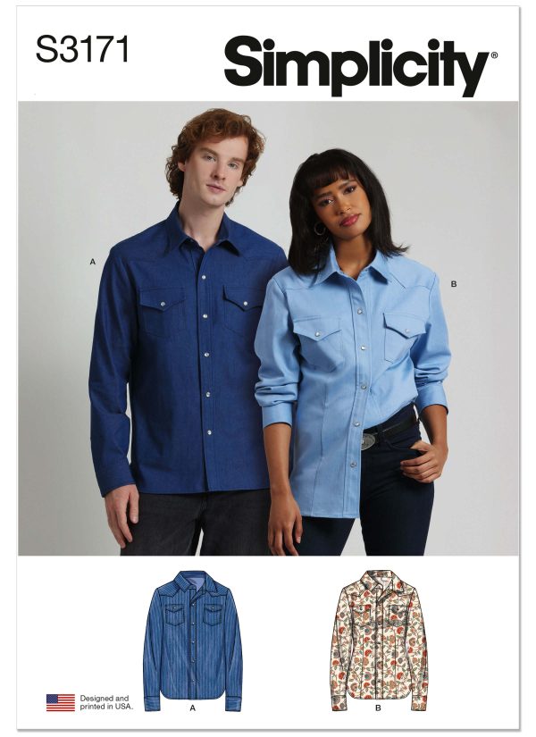 Simplicity Sewing Pattern S3171 Unisex Western Style Shirt