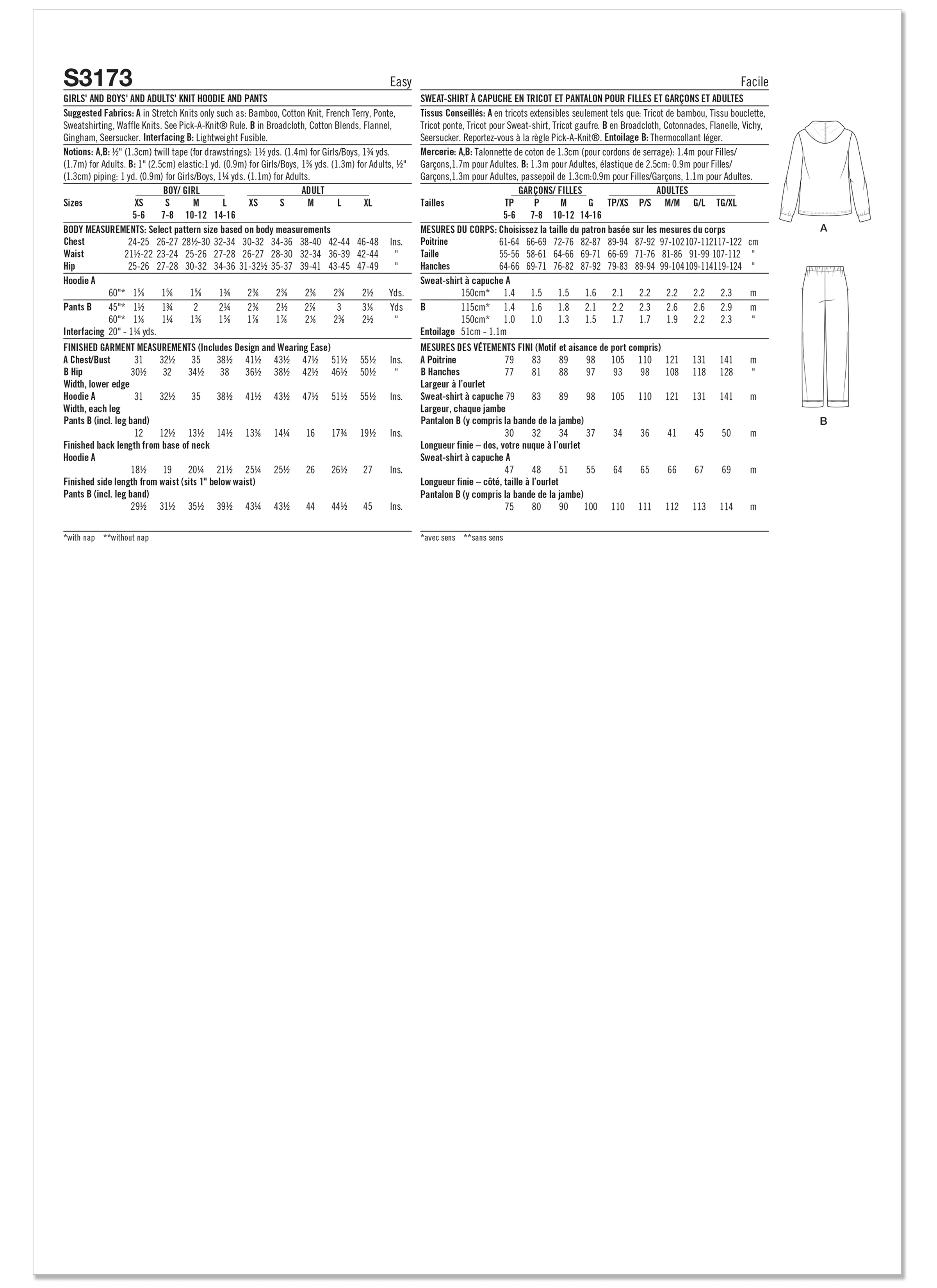 Simplicity Sewing Pattern S3173 Girl's, Boy's and Adult Knit Hoodie and Trousers