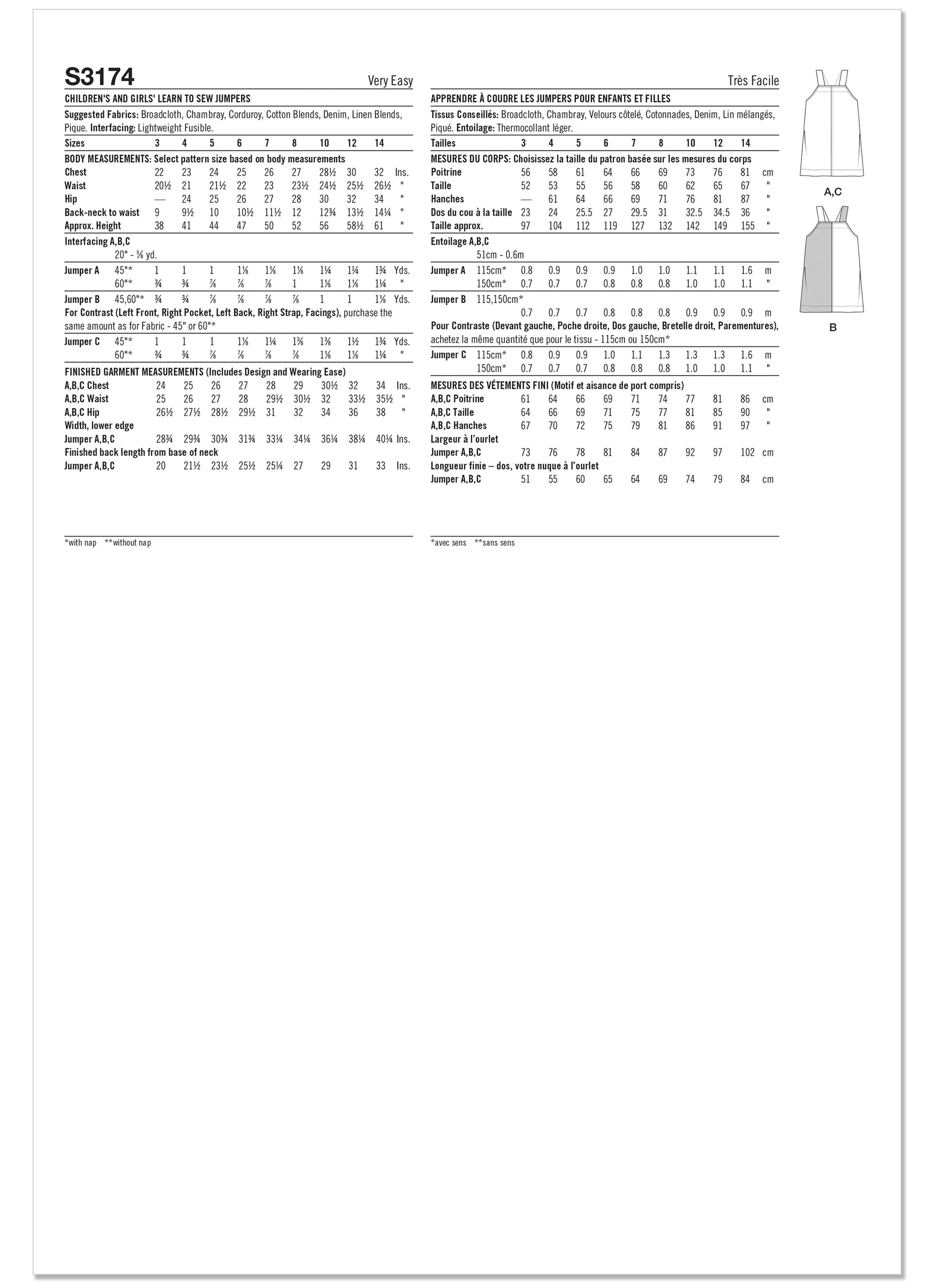 Simplicity Sewing Pattern S3174 Children's and Girls Learn to Sew Jumpers