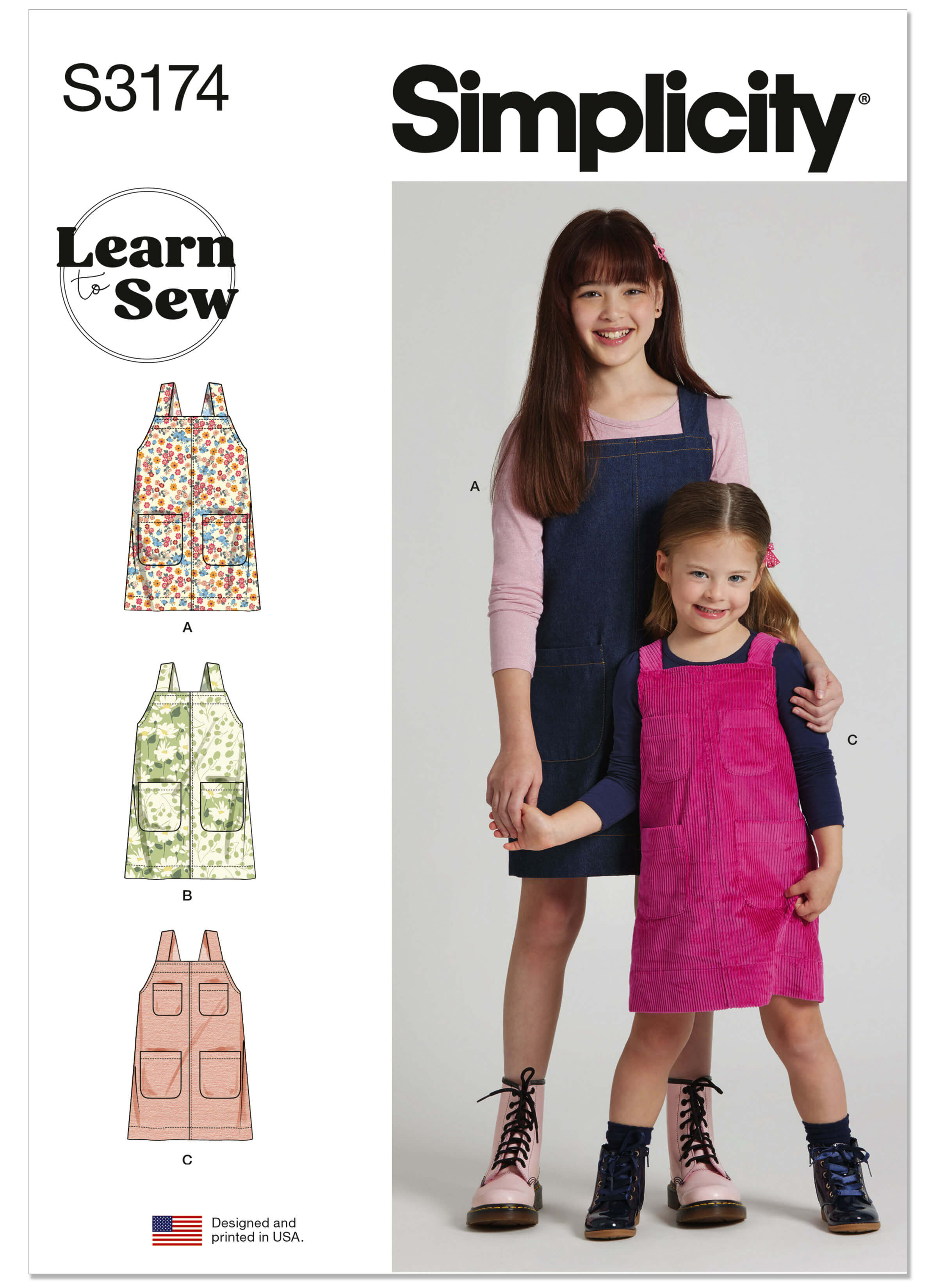 Simplicity Sewing Pattern S3174 Children's and Girls Learn to Sew Jumpers