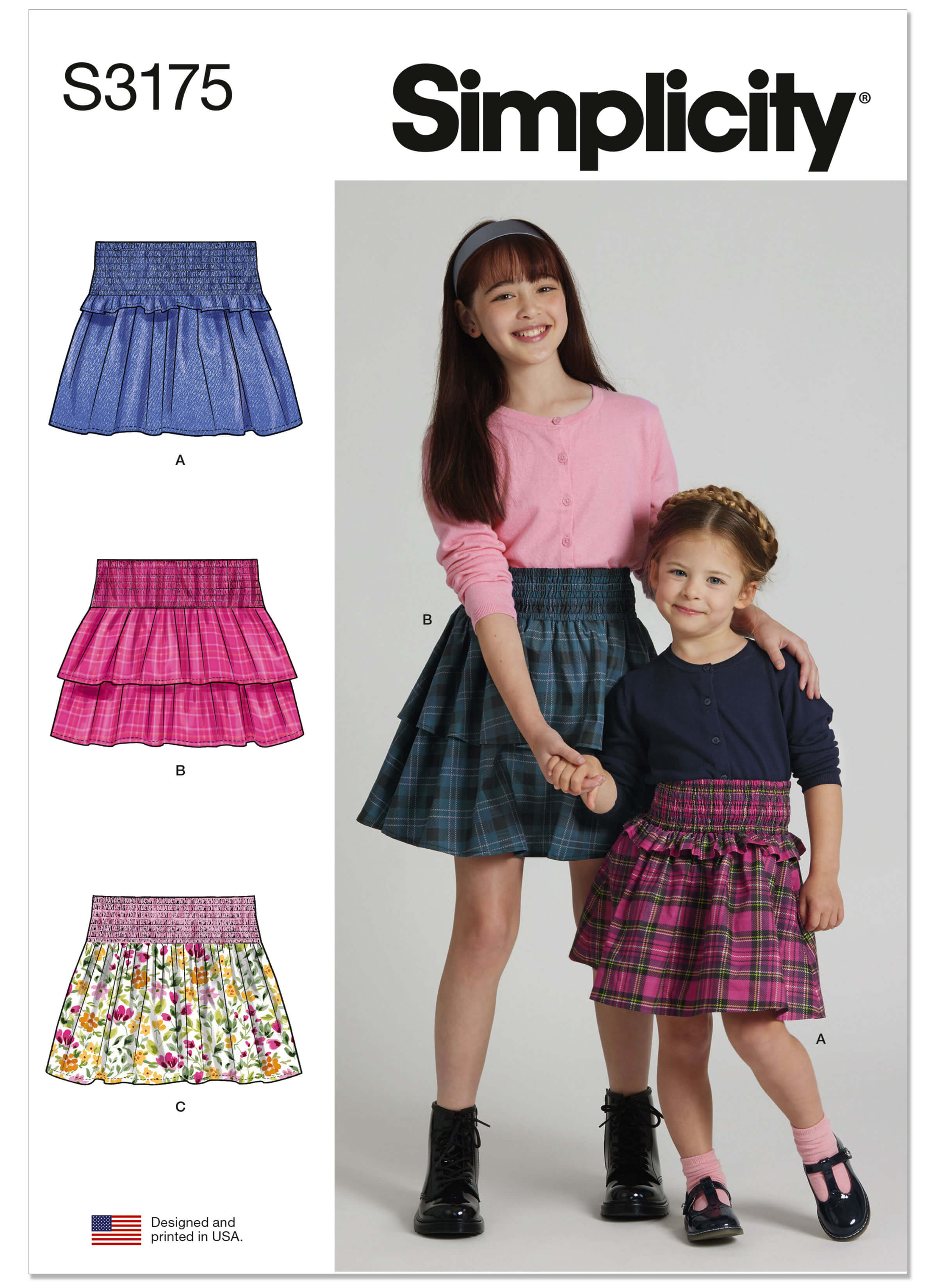 Simplicity Sewing Pattern S3175 Children's and Girls' Faux Smocking Skirts