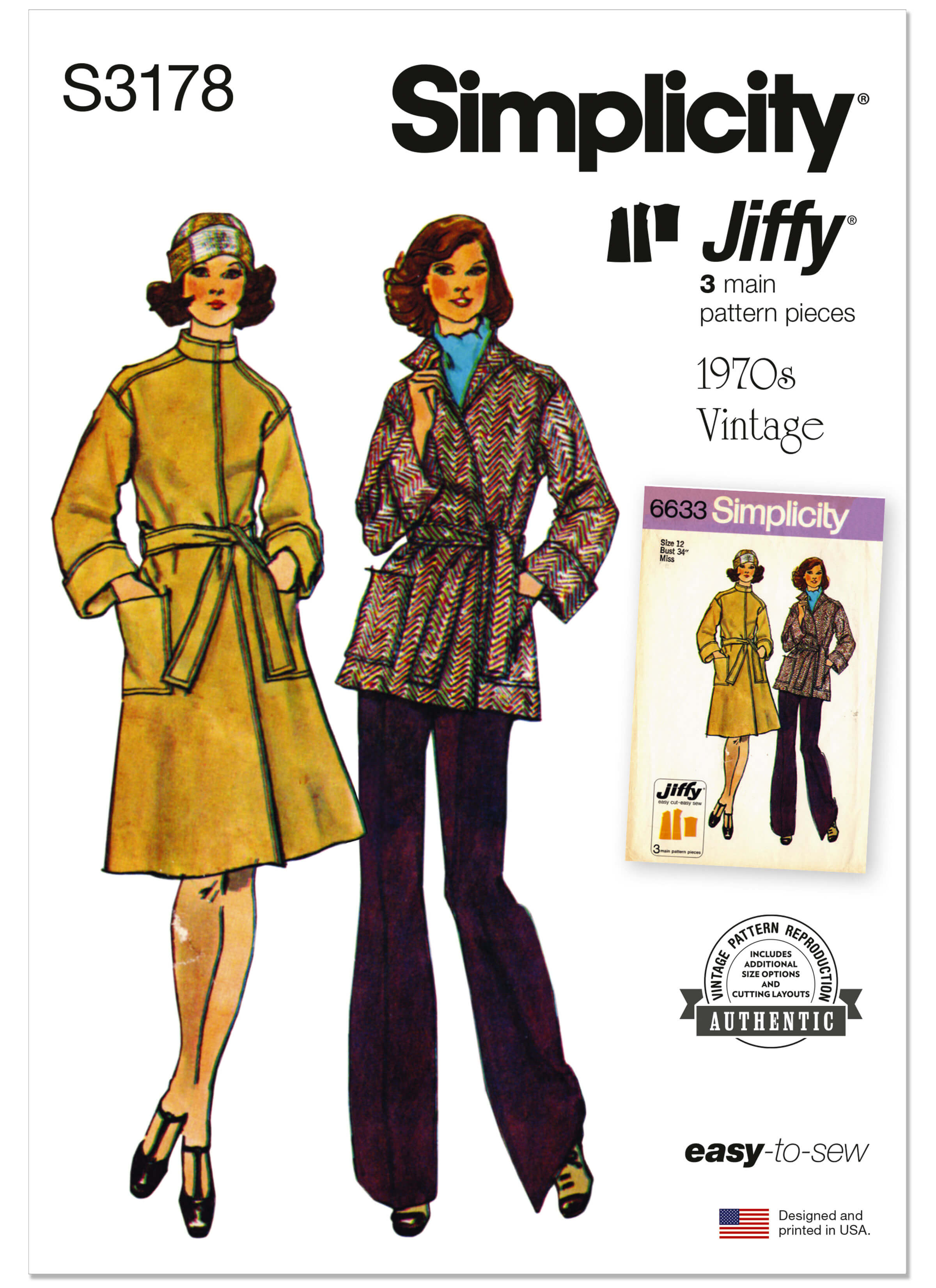 Simplicity Sewing Pattern S3178 Misses' Jiffy Unlined Front Wrap Coat in Two Lengths