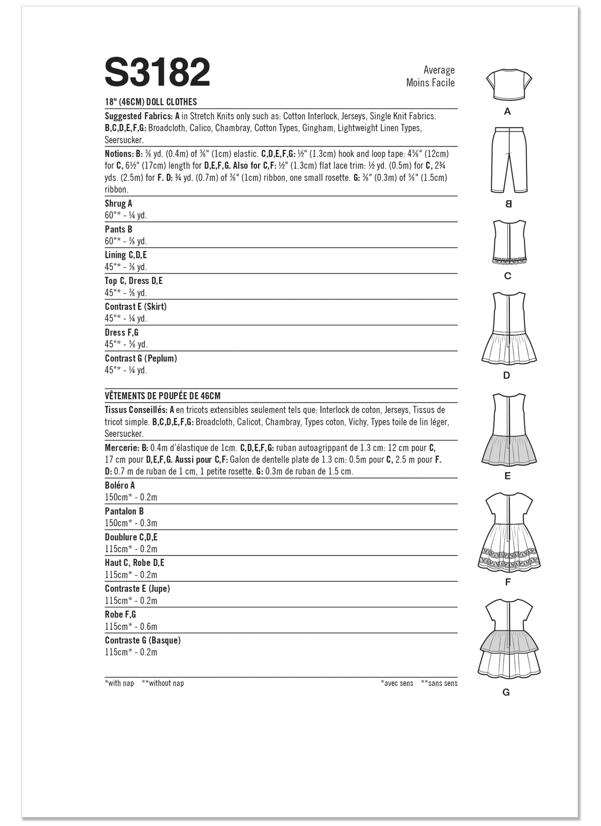 Simplicity Sewing Pattern S3182 18" Doll Clothes