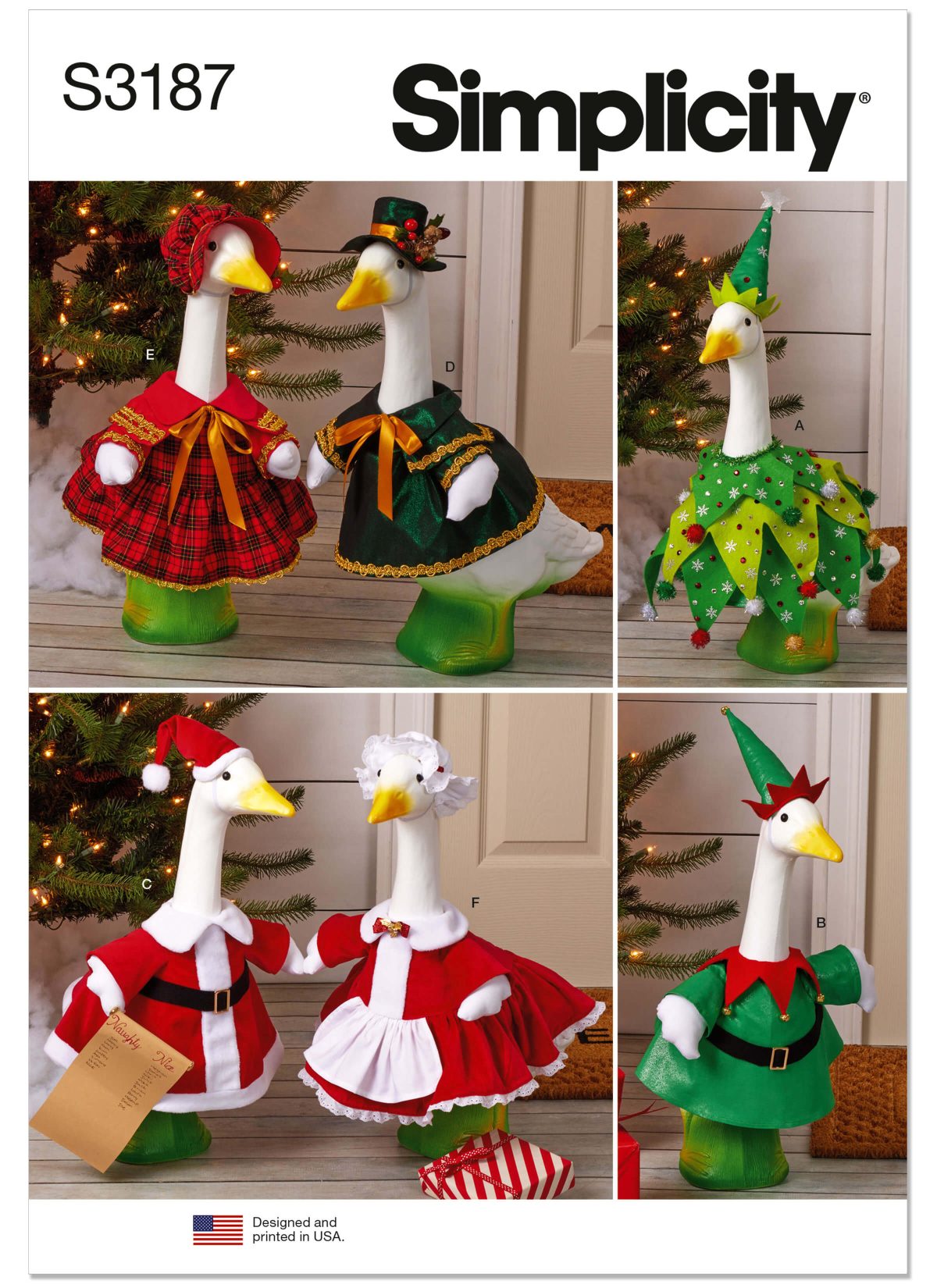 Simplicity Sewing Pattern S3187 Porch Geese Clothes for Christmas Holiday