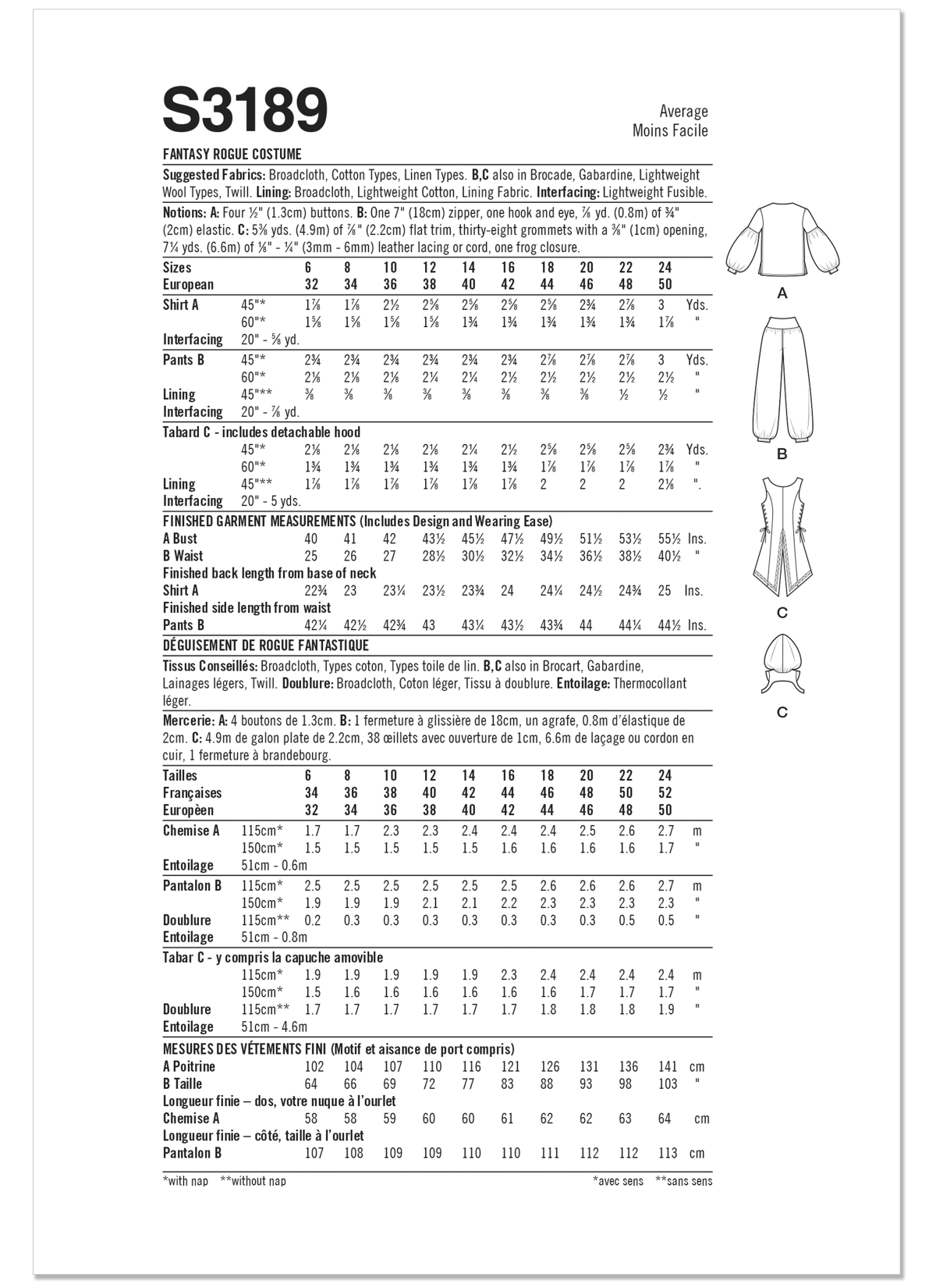 Simplicity Sewing Pattern S3189 Fantasy Rogue Costume by Raine Emery