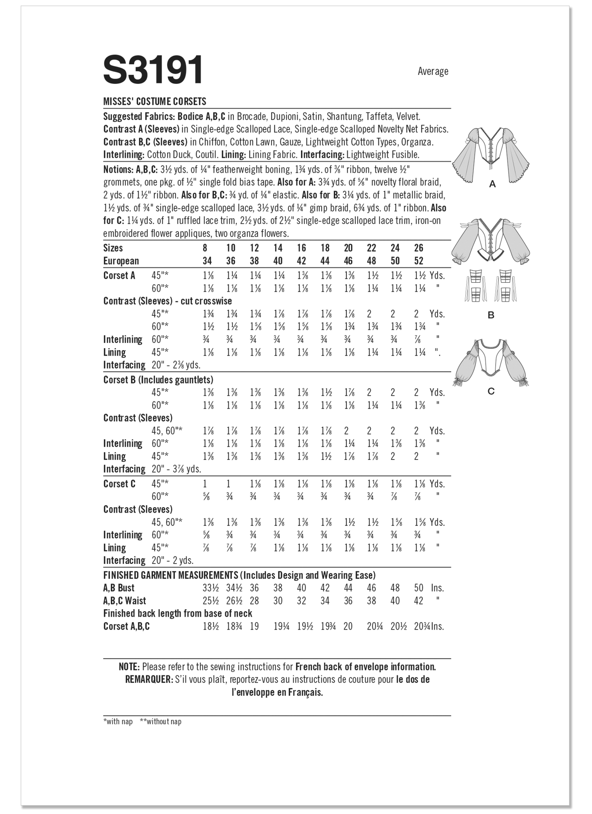 Simplicity Sewing Pattern S3191 Misses' Costume Corsets by Andrea Schewe