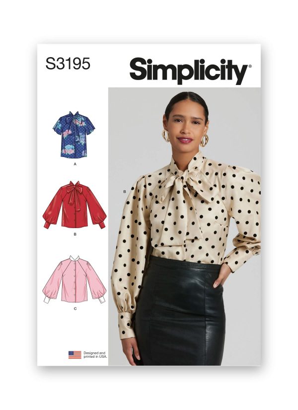 Simplicity Sewing Pattern S3195 Misses' Blouse with Detachable Tie and Sleeve Variations