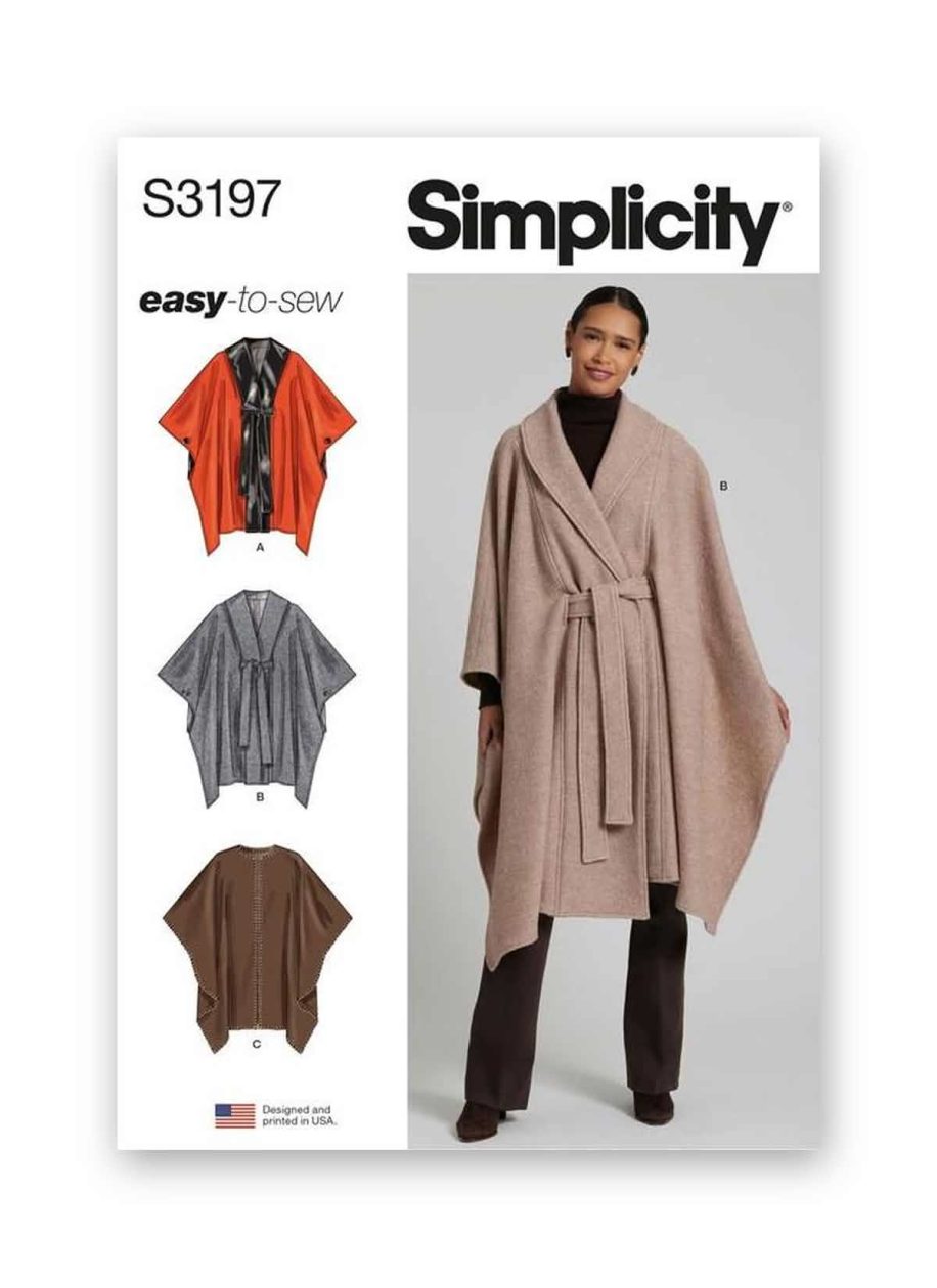 Simplicity Sewing Pattern S3197 Misses' Capes and Tie Belt