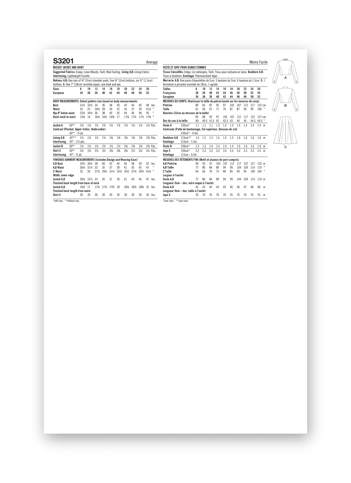 Simplicity Sewing Pattern S3201 Misses' Jacket and Skirt