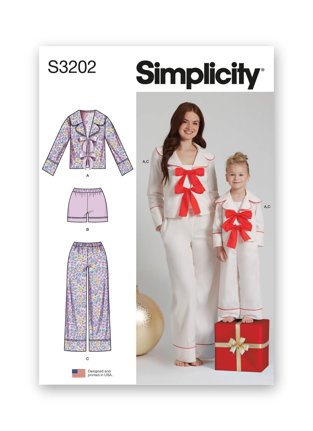 Simplicity Sewing Pattern S3202 Children's and Misses' Lounge Top, Shorts and Trousers
