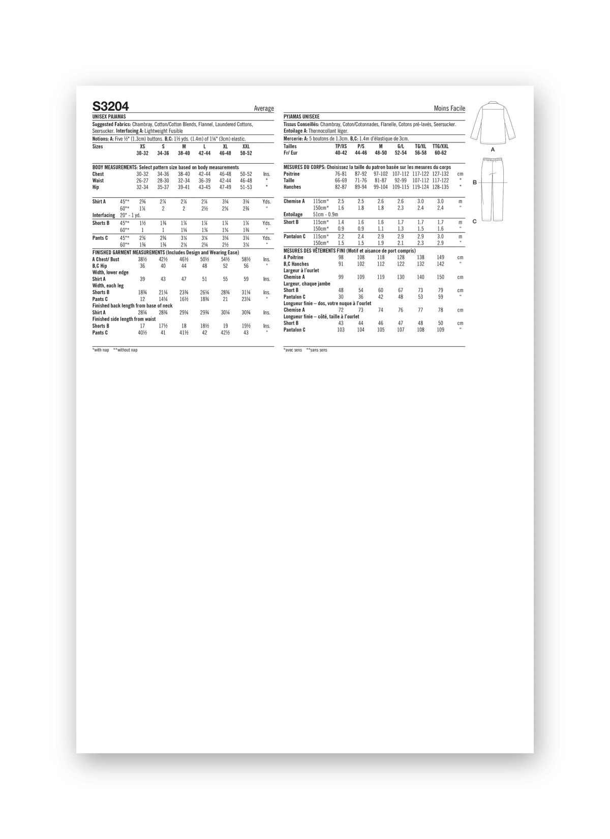 Simplicity Sewing Pattern S3204 Unisex Pyjamas
