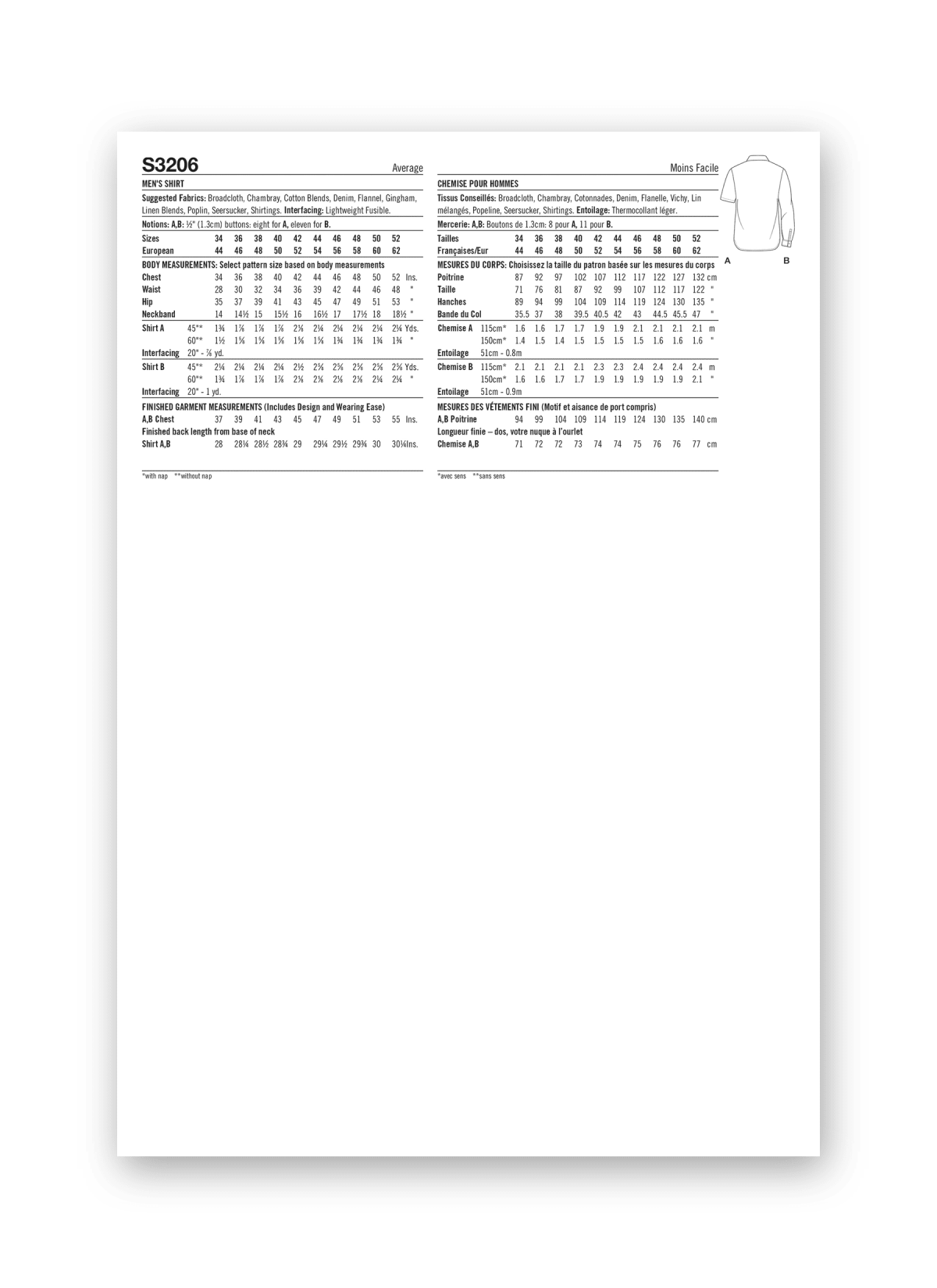Simplicity Sewing Pattern S3206 Men's Shirt