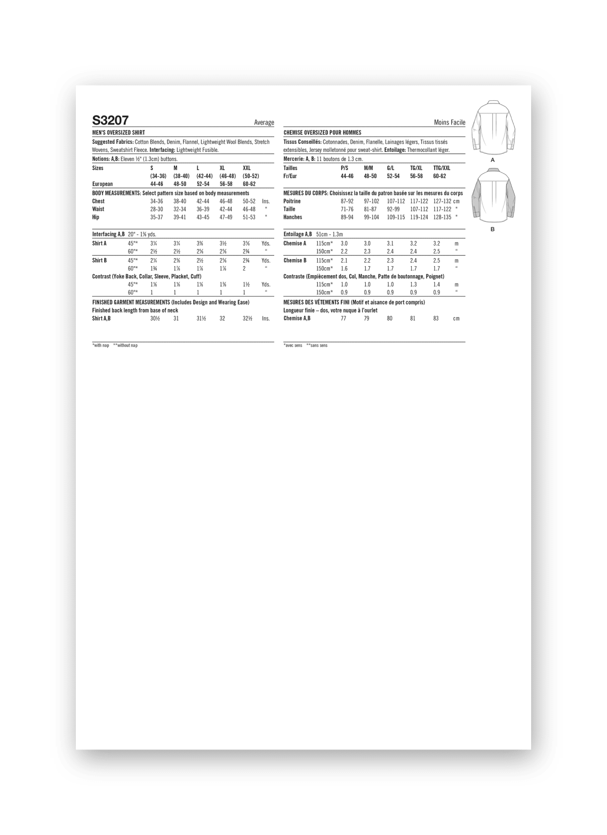 Simplicity Sewing Pattern S3207 Men's Oversized Shirt