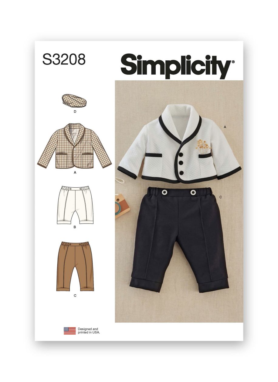 Simplicity Sewing Pattern S3208 Babies' Jacket, Trousers in Two Lengths and Cap in S-M-L