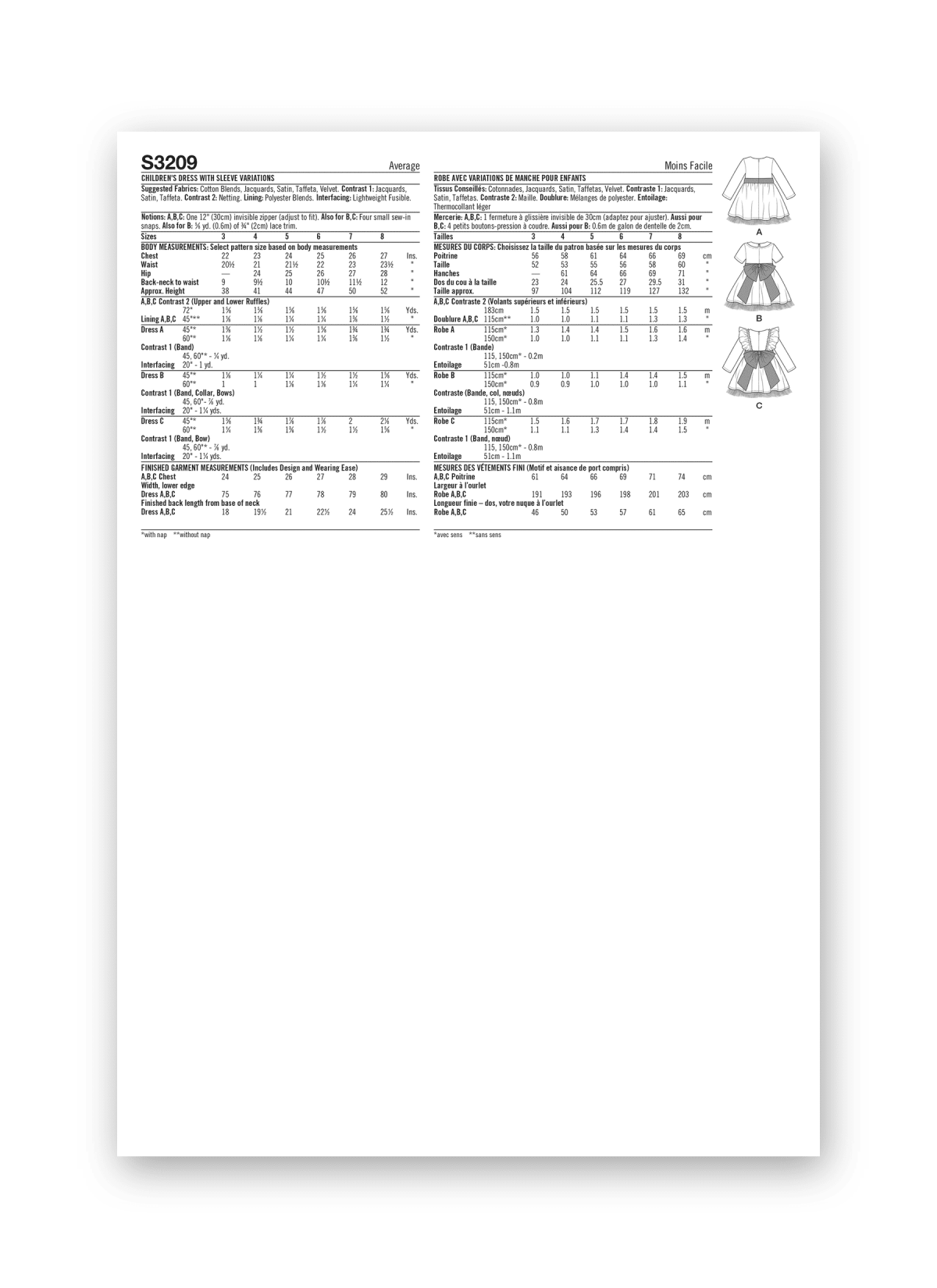 Simplicity Sewing Pattern S3209 Children's Dress with Sleeve Variations