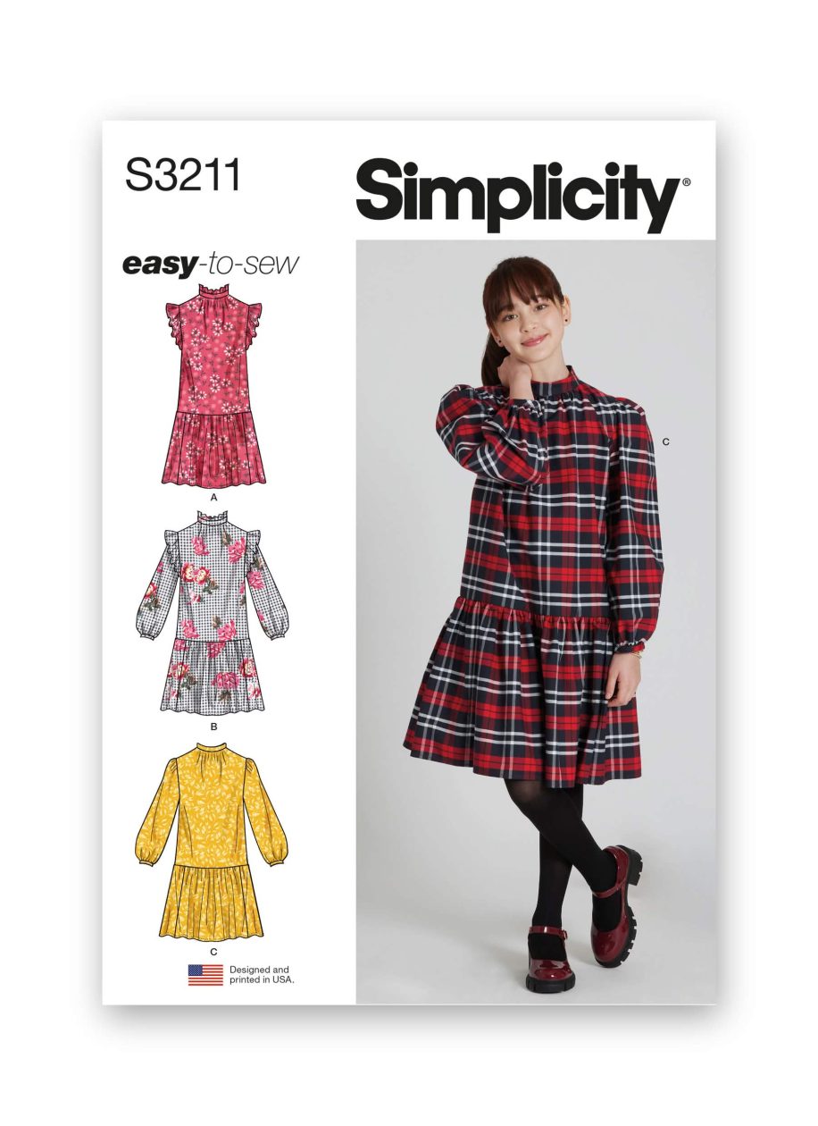 Simplicity Sewing Pattern S3211 Girls' Dress with Sleeve Variations
