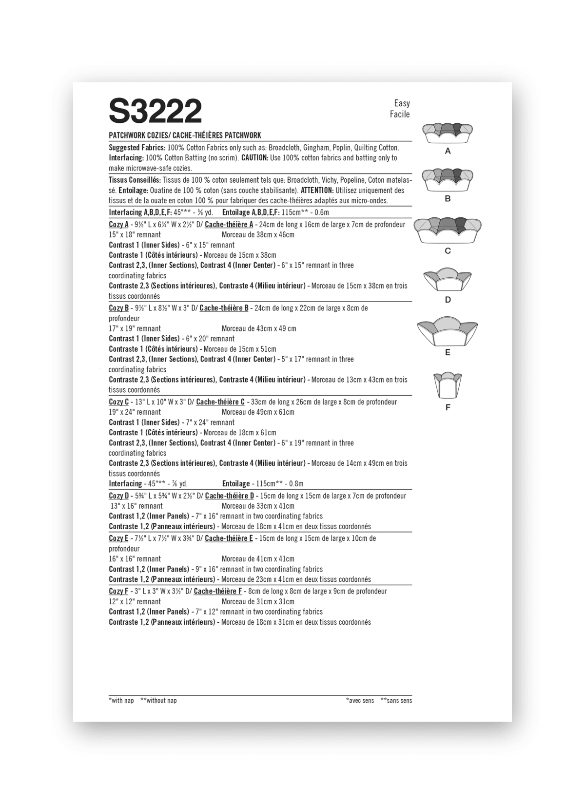 Simplicity Sewing Pattern S3222 Patchwork Cosies