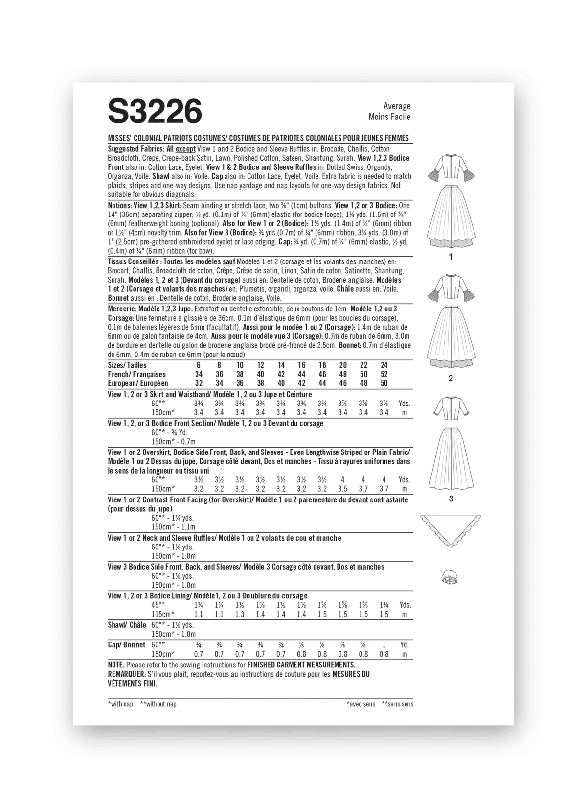 Simplicity Sewing Pattern S3226 Misses' Colonial Patriots Costumes