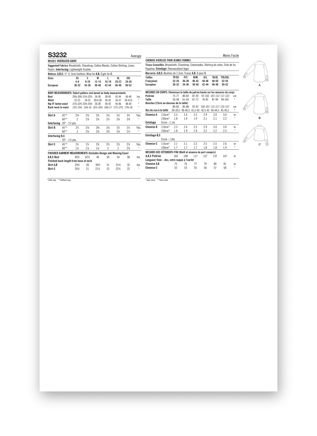 Simplicity Sewing Pattern S3232 Misses' Oversized Shirt