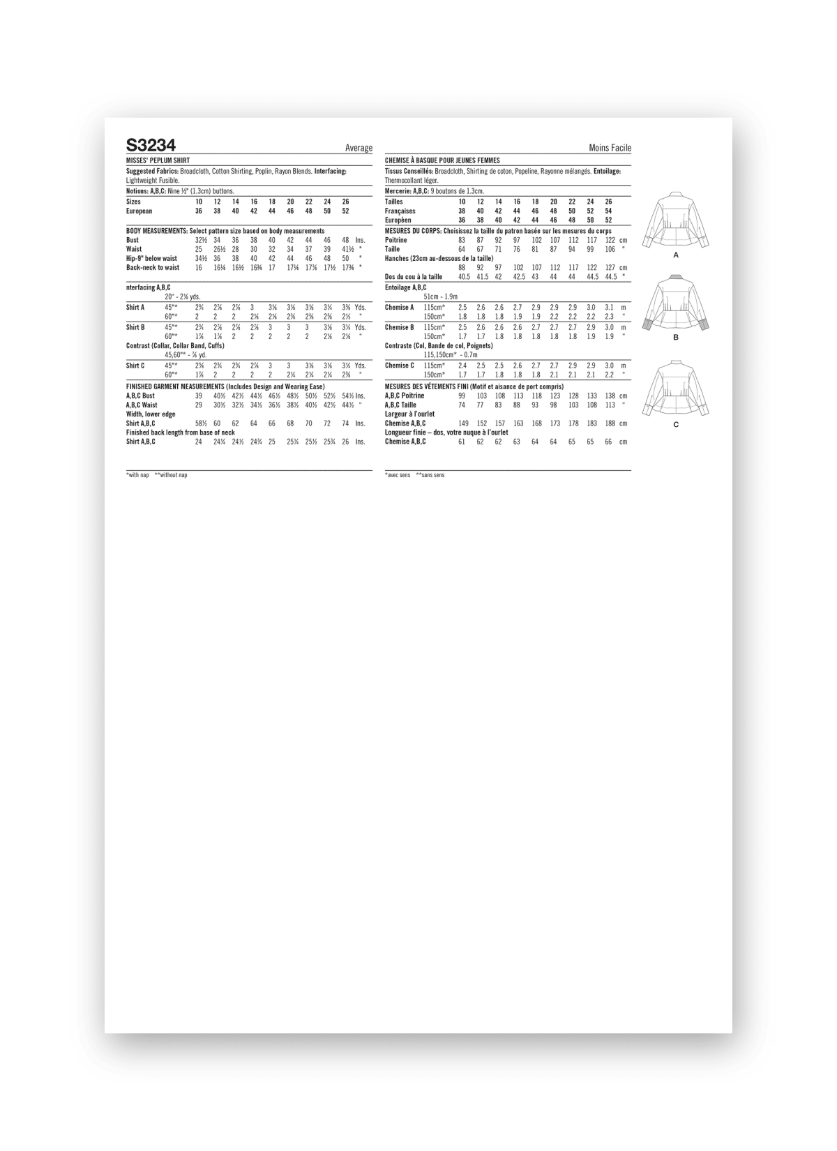 Simplicity Sewing Pattern S3234 Misses' Peplum Shirt