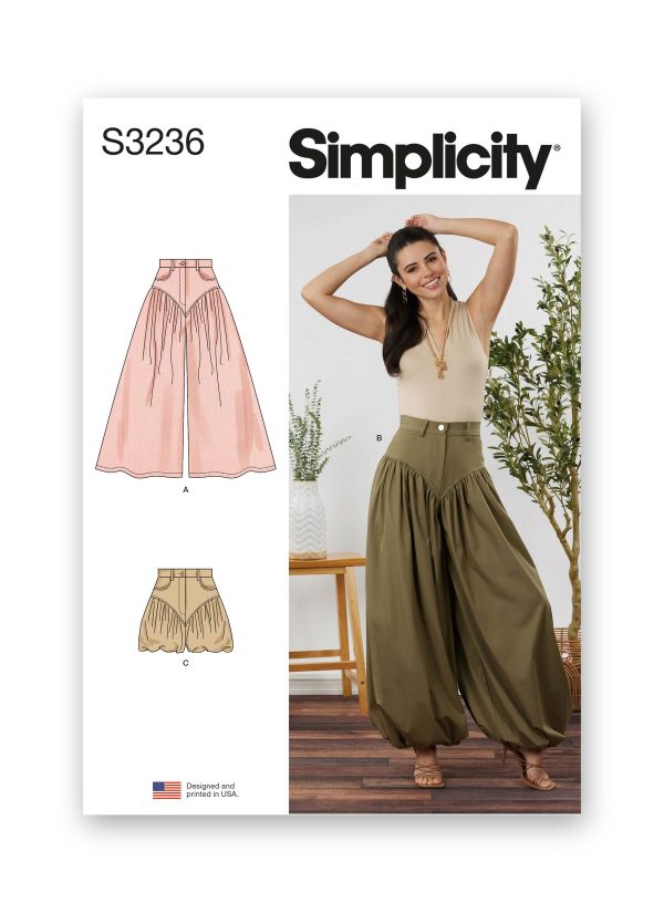 Simplicity Sewing Pattern S3236 Misses' Wide and Balloon Leg Trousers and Shorts