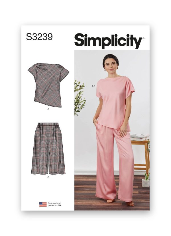 Simplicity Sewing Pattern S3239 Misses' and Women's Draped Asymmetrical Top and Pull-On Trousers