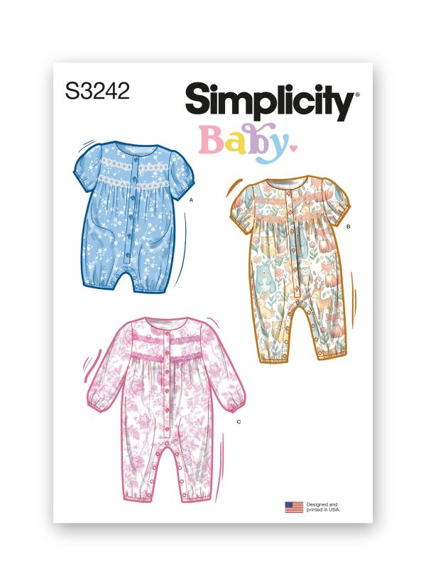 Simplicity Sewing Pattern S3242 Babies' Rompers and Jumpsuits