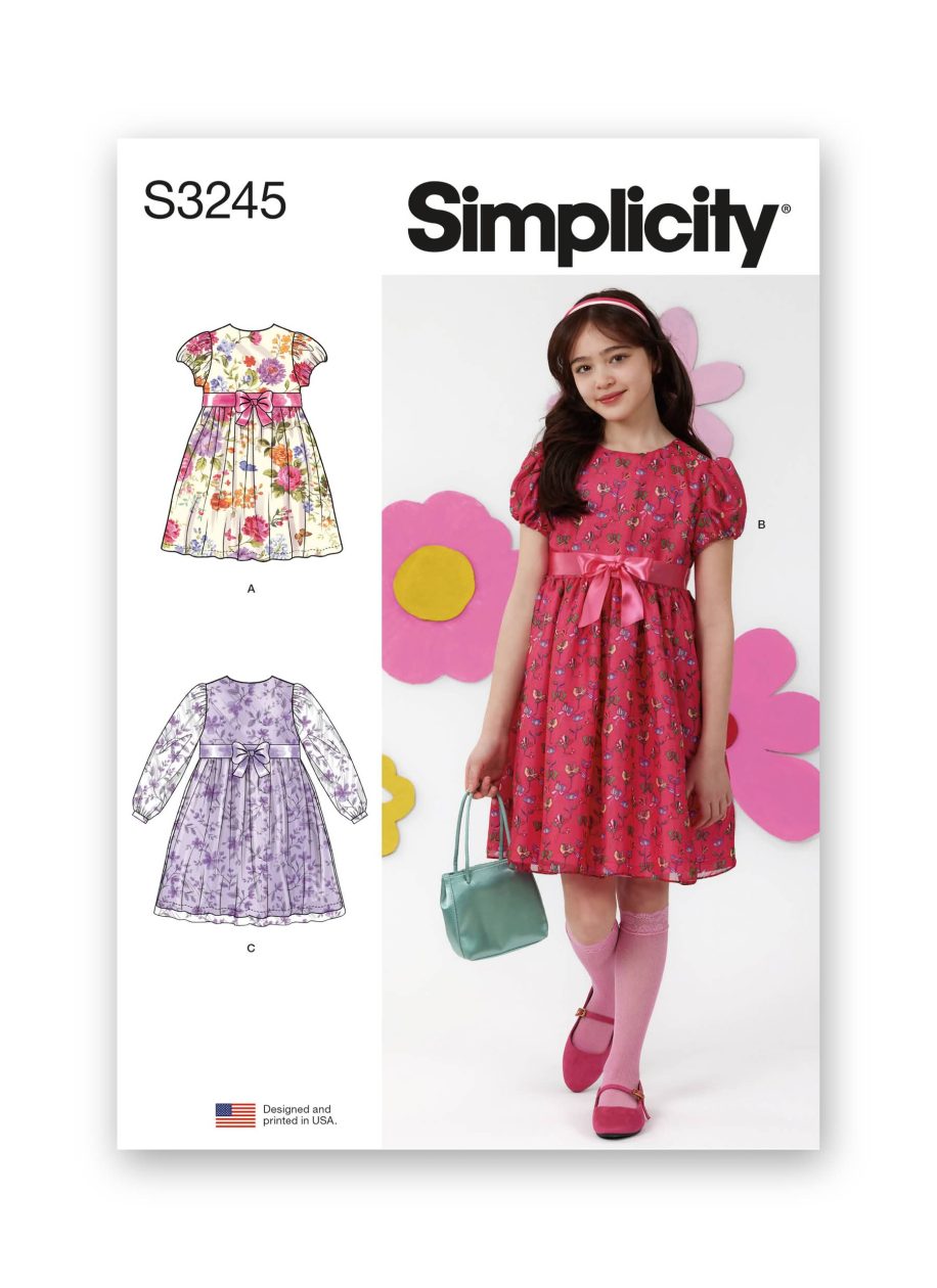 Simplicity Sewing Pattern S3245 Girls' Dress with Sleeve Variations