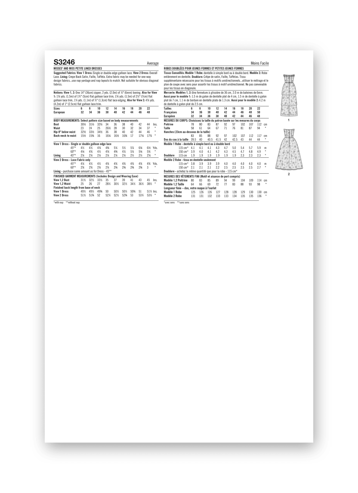 Simplicity Sewing Pattern S3246 Misses' and Miss Petite Lined Dresses by Jessica McClintock