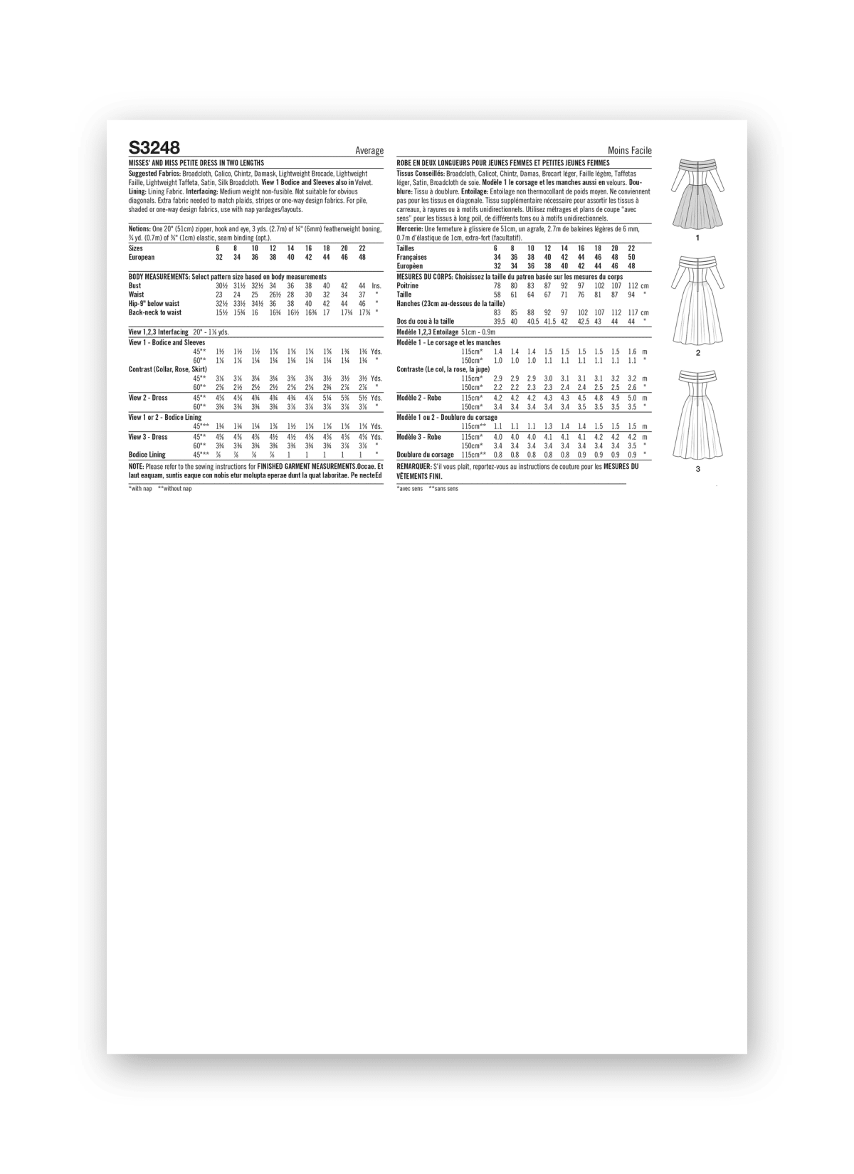 Simplicity Sewing Pattern S3248 Misses' and Miss Petite Dress in Two Lengths by Jessica McClintock