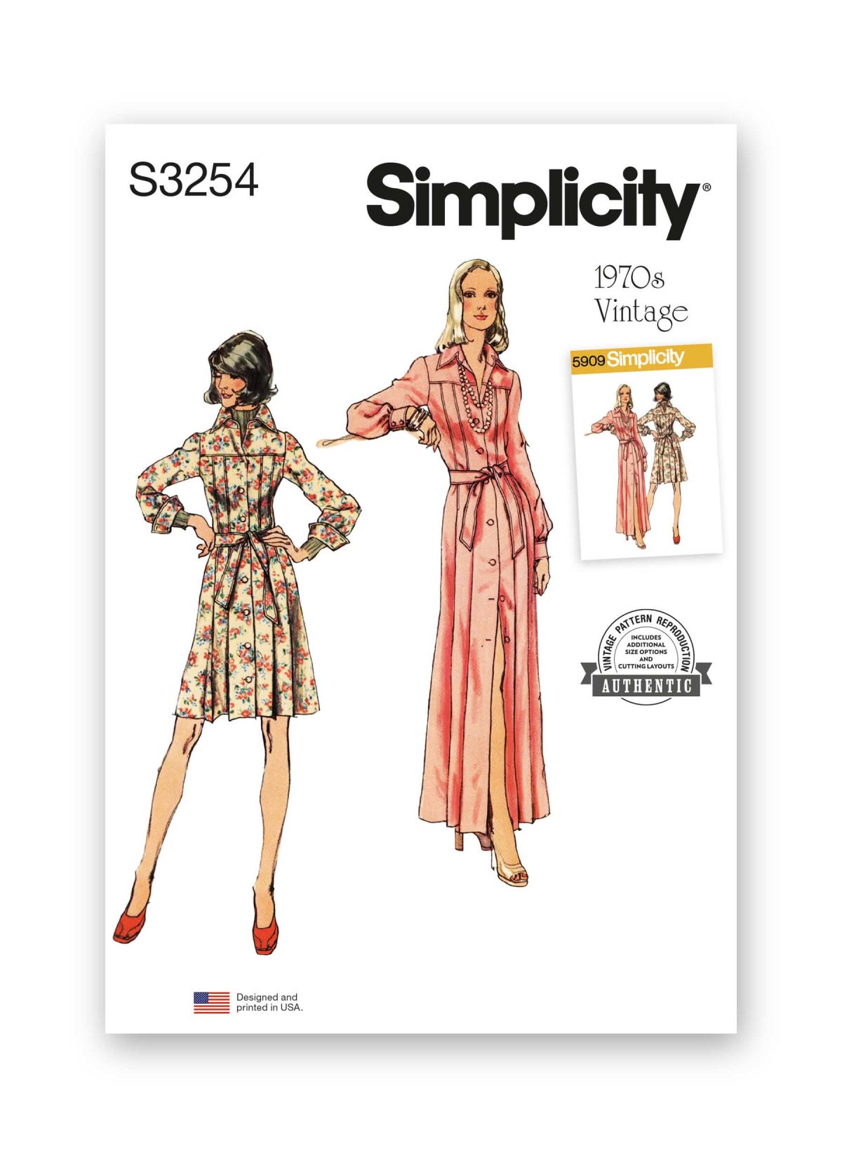 Simplicity Sewing Pattern S3254 Misses' Shirtdress in Two Lengths