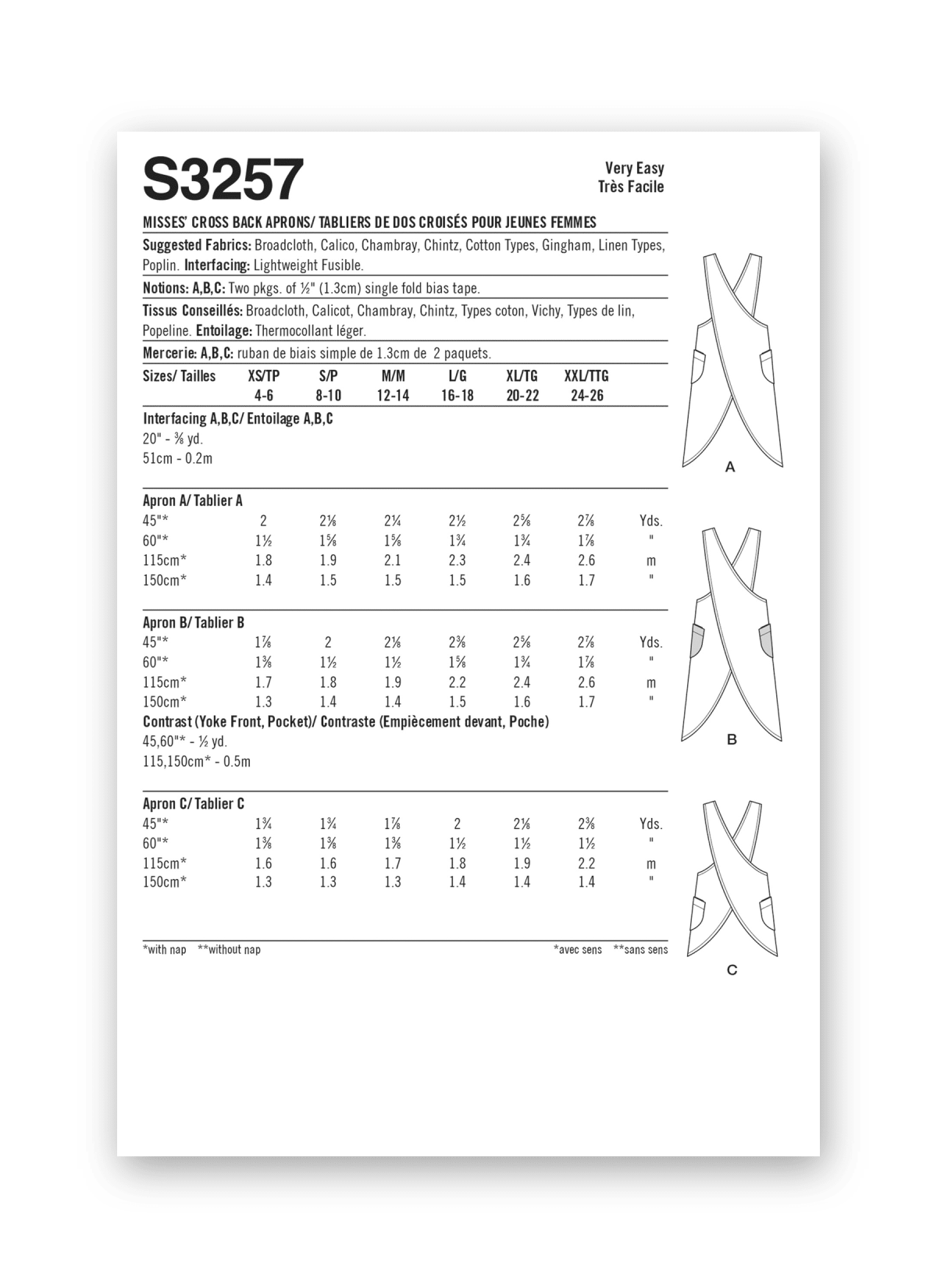 Simplicity Sewing Pattern S3257 Misses' Cross Back Aprons