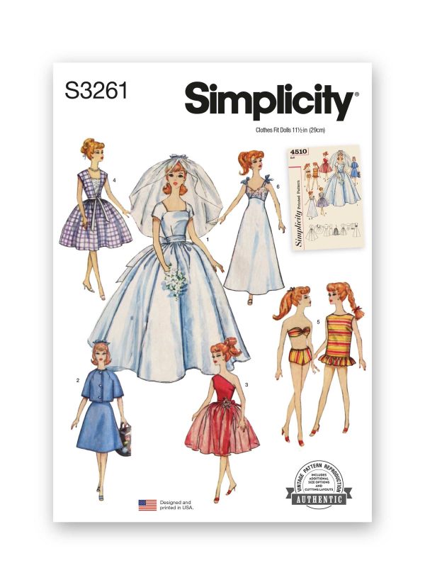 Simplicity Sewing Pattern S3261 Vintage 11 1/2" Doll Clothes