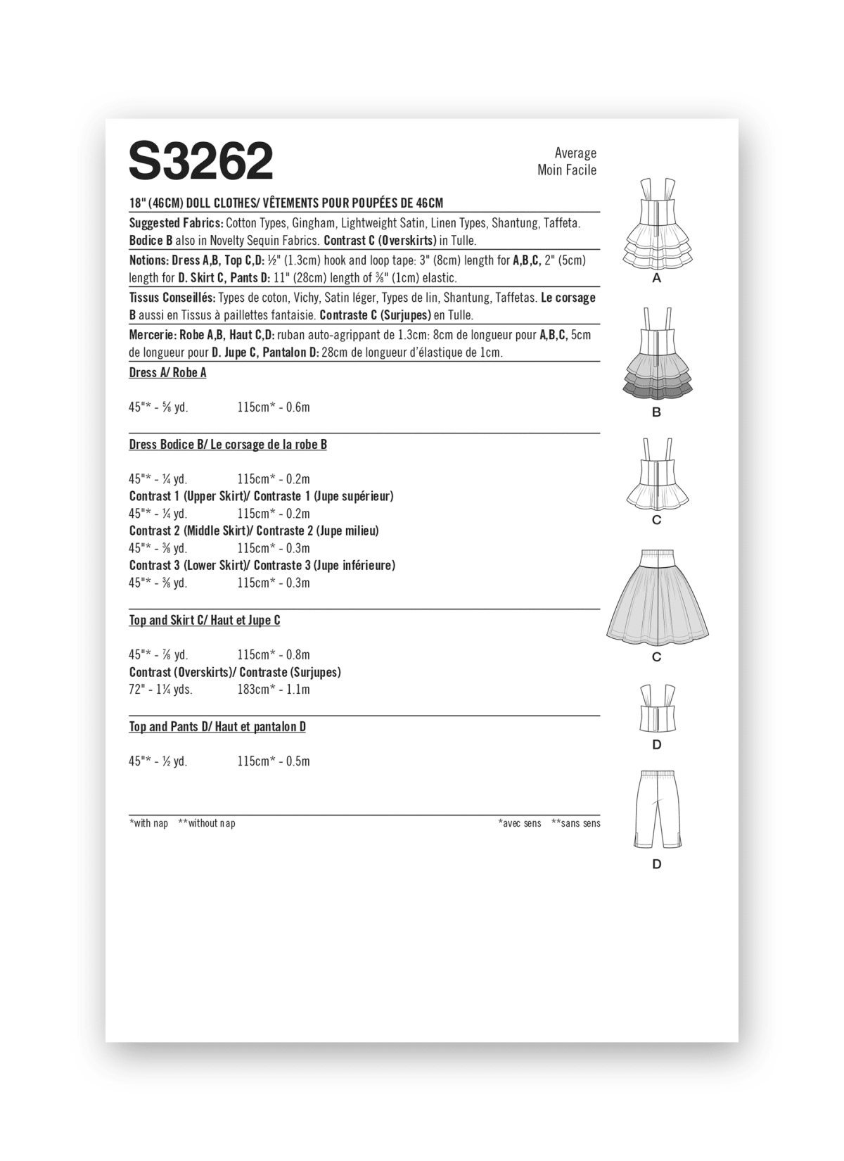Simplicity Sewing Pattern S3262 18" Doll Clothes