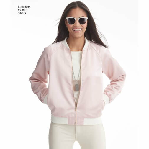 Pattern 8418 Misses' Lined Bomber Jacket with Fabric & Trim Variations