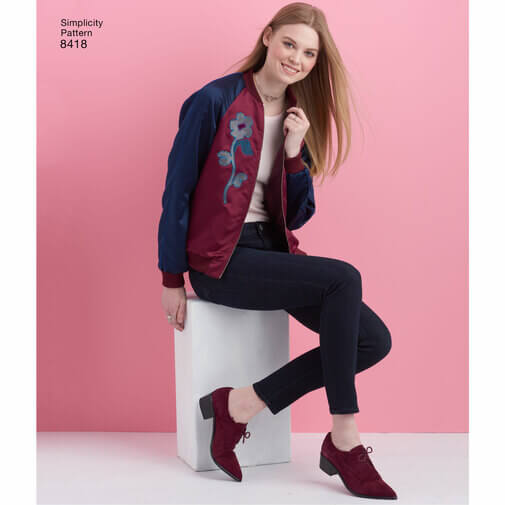 Pattern 8418 Misses' Lined Bomber Jacket with Fabric & Trim Variations