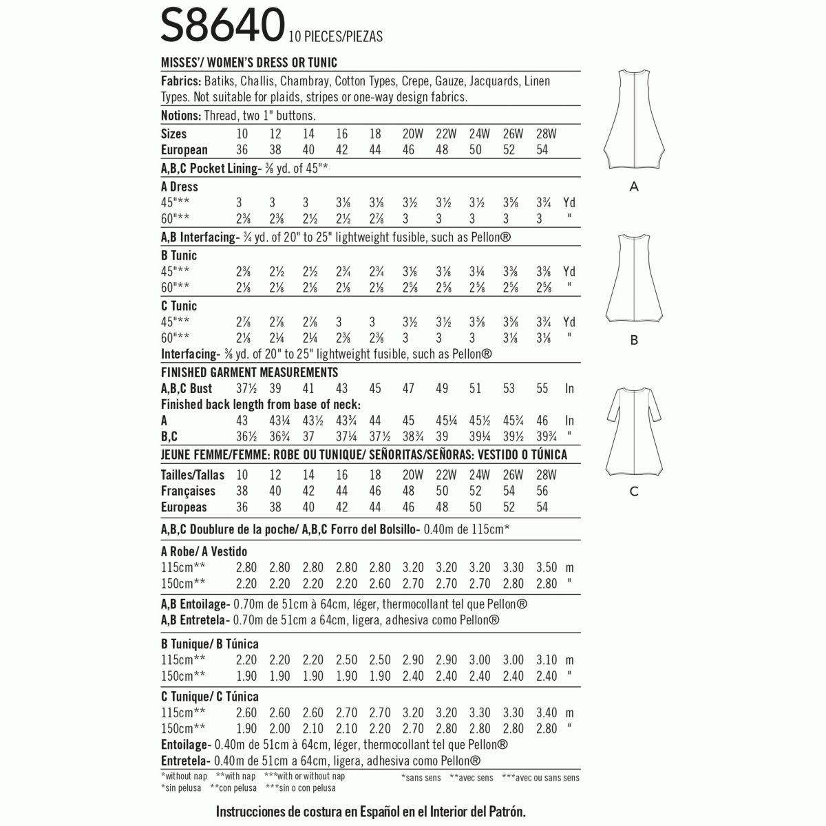 Simplicity Sewing Pattern S8640 Misses'/Women's Dress or Tunic