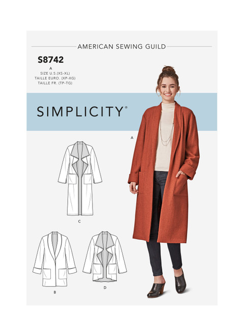 Simplicity Sewing Pattern 8742 Women's Cardigan Coat